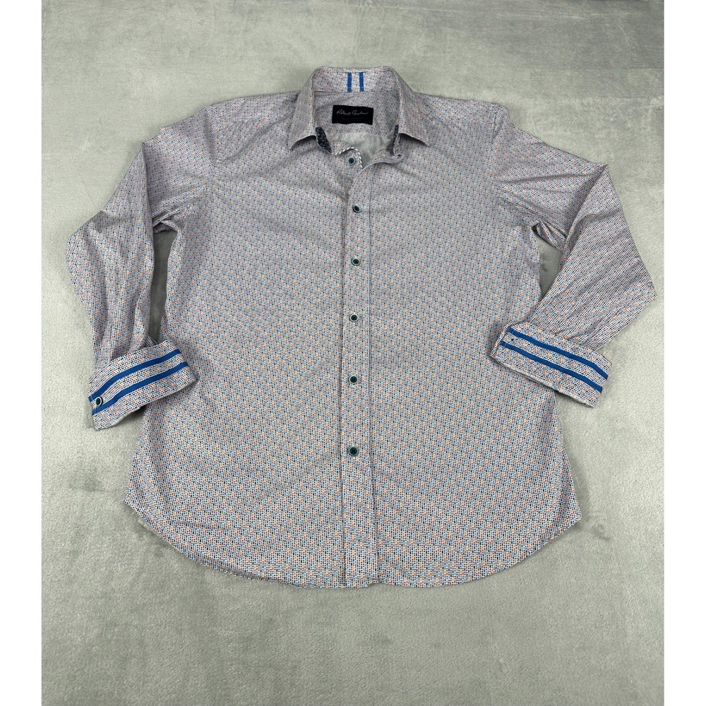 Robert Graham Shirt Mens‎ M Modern Americana Tailored Fit Geometric White Multi